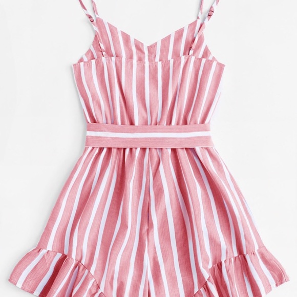 Pink Striped Romper With Button & Bow Detail - Picture 2 of 8